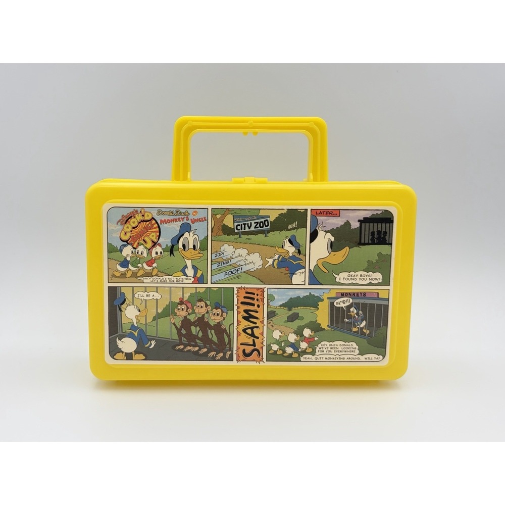 Vintage Disney Whirley Plastic Mini Lunch Box Cookd Up Comics Donald Duck Tote